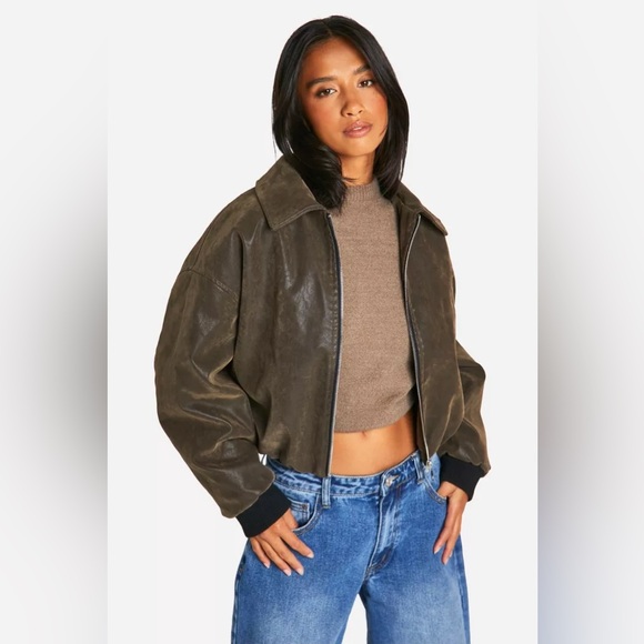 Boohoo Jackets & Blazers - NWT Vintage Faux Leather Bomber Jacket